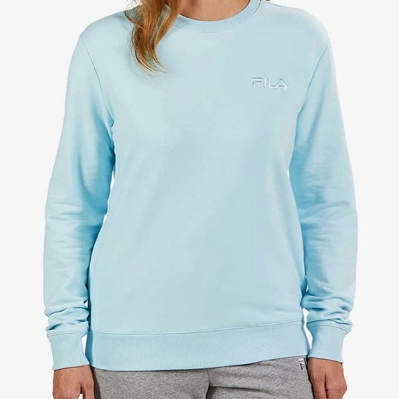 Fila Baby Blue Long Sleeve Pullover Sweatshirt Women's Large Pockets Athleisure - Picture 1 of 9